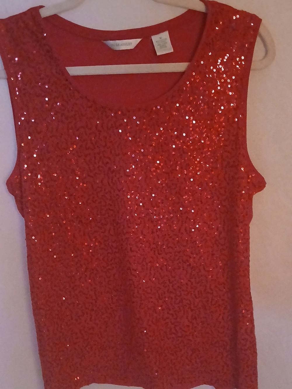 Laura Ashley Red Sequin Sleeveless Tank SEE VIDEO!